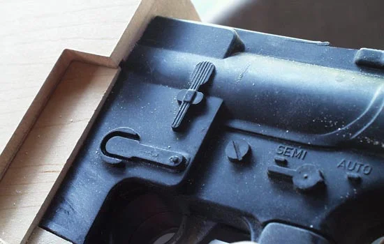 I wanted to preserve some of the nice detail on the side of the receiver. The M-16 has some cool looking switches.