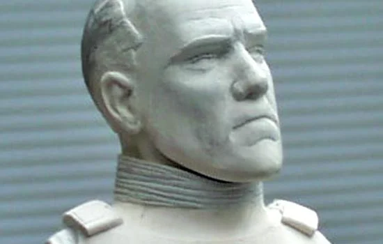 The BIGGEST problem with this kit is the torso barely has a neck and there is no way to attach the helmet without gluing it directly on the shoulders. So the helmet would sit correctly, I decided to sculpt a head for it. And if I was going to go to the trouble of sculpting a head, I’d use my own! I used Sculpey for the head and epoxy putty for a neck seal to hold it.