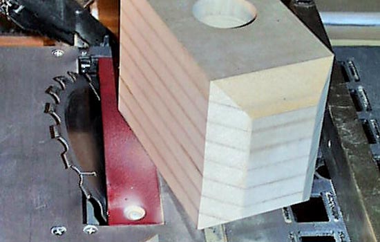  The bevels of the hammer were cut by tilting the table saw blade 45 degrees. 