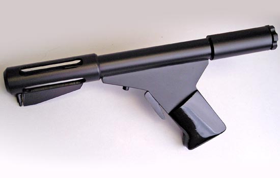 The final paint for the grip plates was Krylon gloss black (many coats). The rest of the gun was painted with semi-gloss black (Also many coats). Krylon suggests that spray paint be given 5 to 7 days to cure, so I waited to epoxy on the grips. The grip plates look strange only coming up halfway, but I was surprised how comfortable they were when assembled! Very solid hold and an ambidextrous thumb rest.