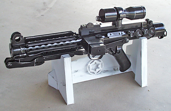  This replica of the “Return of the Jedi”-era Imperial Stormtrooper Blaster is entirely handmade from PVC pipe (all tubular elements) and styrene plastic, the exception is a resin pistol grip.  