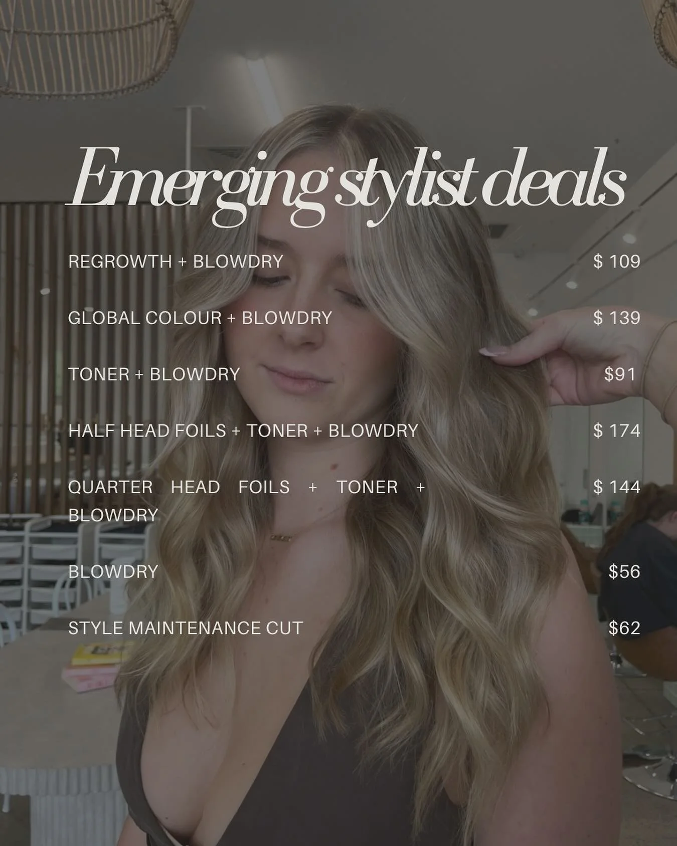 Emerging Stylist Deals! 🫶🏻

Looking for beautiful hair at a friendly price? ✨ This is the perfect opportunity to refresh your look while supporting our emerging stylist, Tiarna, who is in the final steps of becoming fully qualified and growing her 