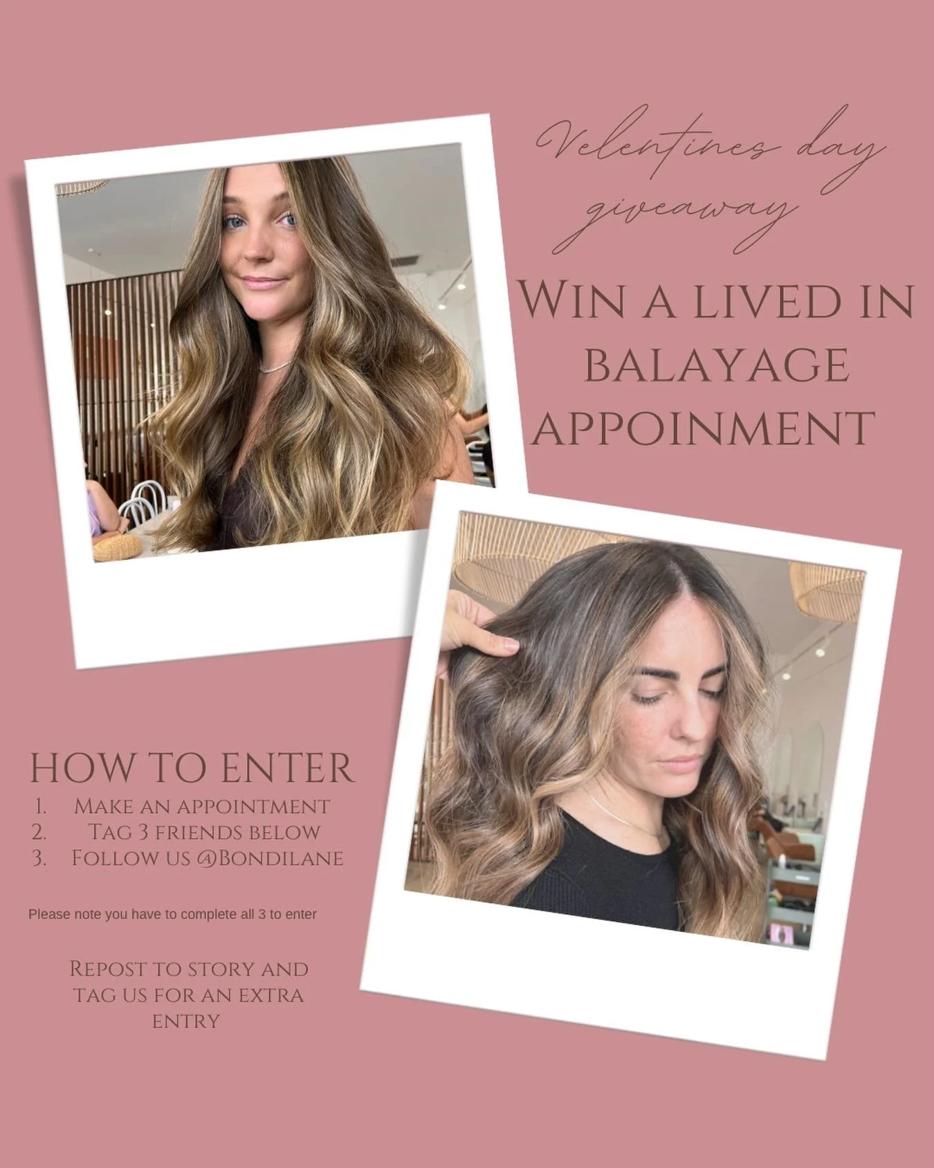 Valentine&rsquo;s Day just got a little better 💕

You could win a lived-in balayage appointment this Valentine&rsquo;s&mdash;because effortless, beautiful hair is always a love language ✨

To enter:
&bull; Book an appointment between now and Februar