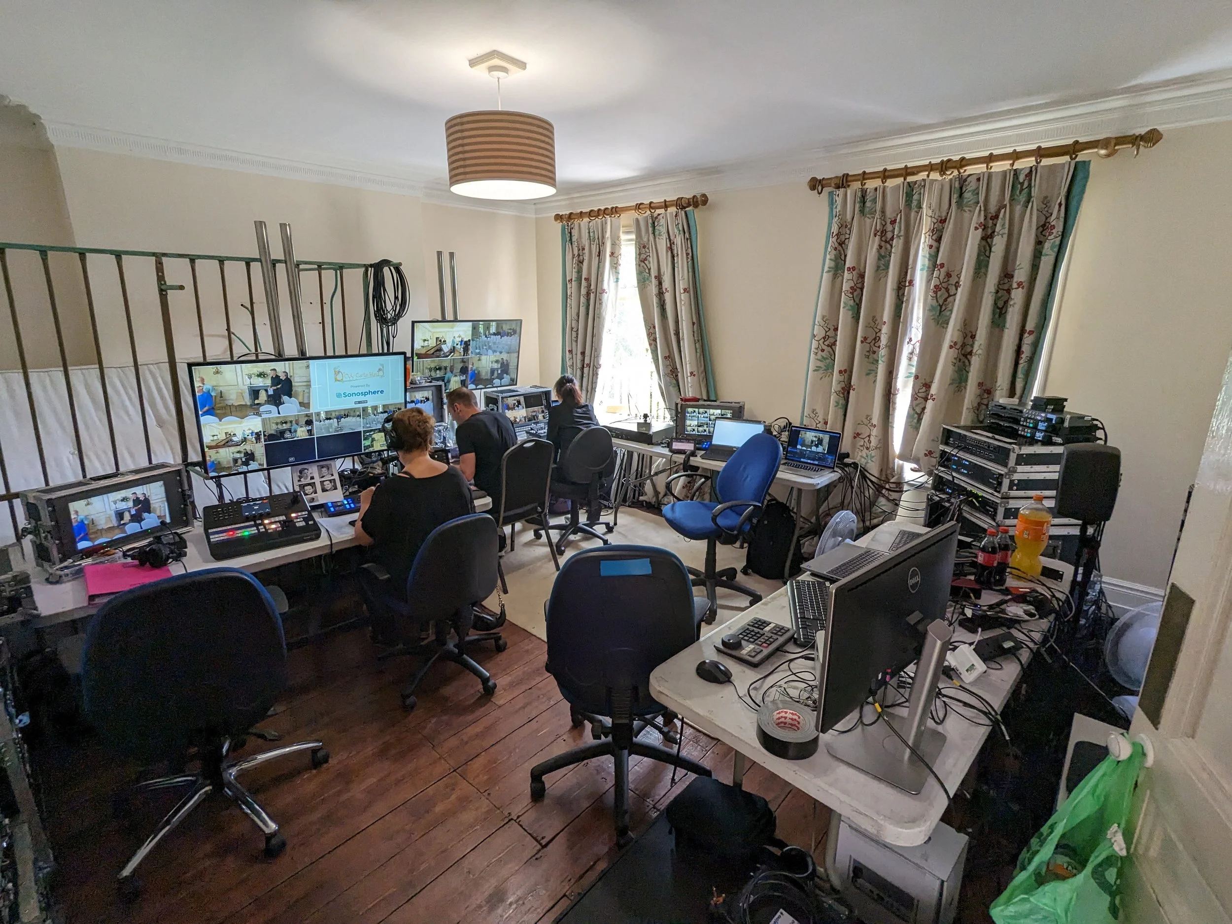  The gallery for the livestream of an opera variety performance. Positions for Director, Show Caller, two PTZ Ops, Shading, Streaming and system monitoring. Atem switching, Panasonic PTZ’s, Teradeck Prism encoders. 