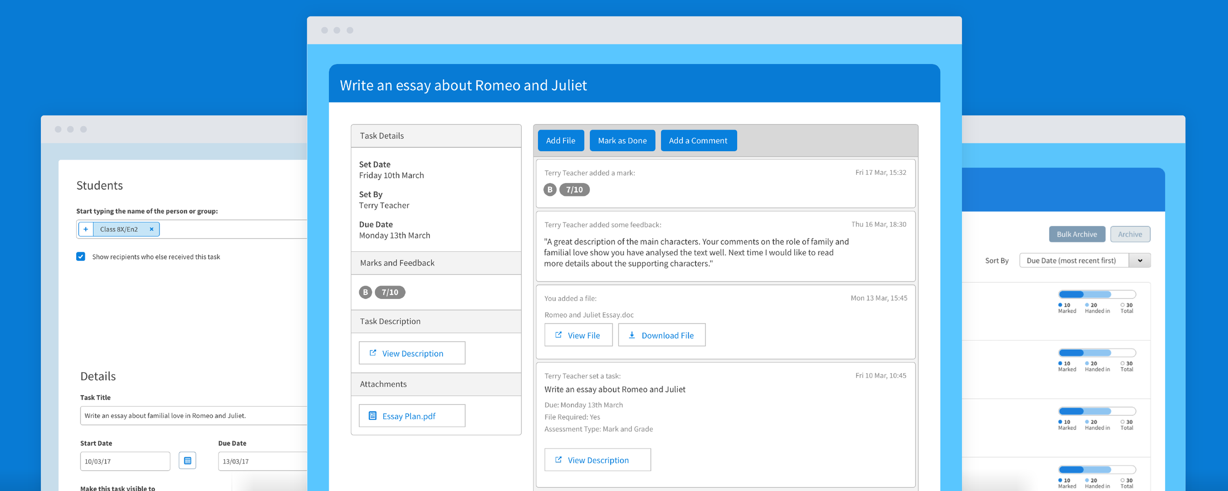 Designing the workflow for teachers to set and assess homework, and for students to submit their work.