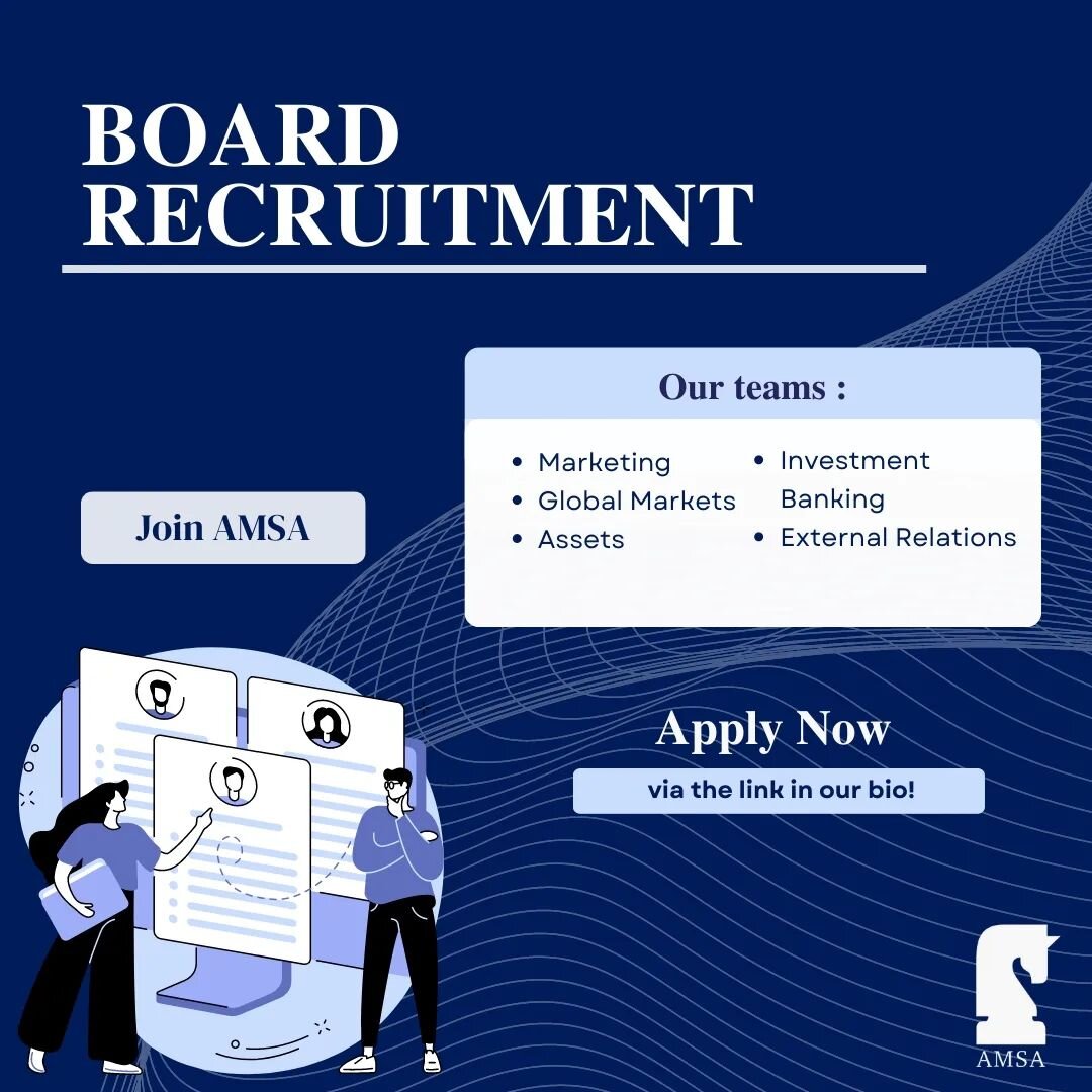 🚀 Ready for a new challenge that will enhance your leadership skills and broaden your professional network? 

💪Apply for AMSA's board positions now! 

🌟 Lead a dynamic team of 10-20 ambitious students, complete exciting projects with companies! 

