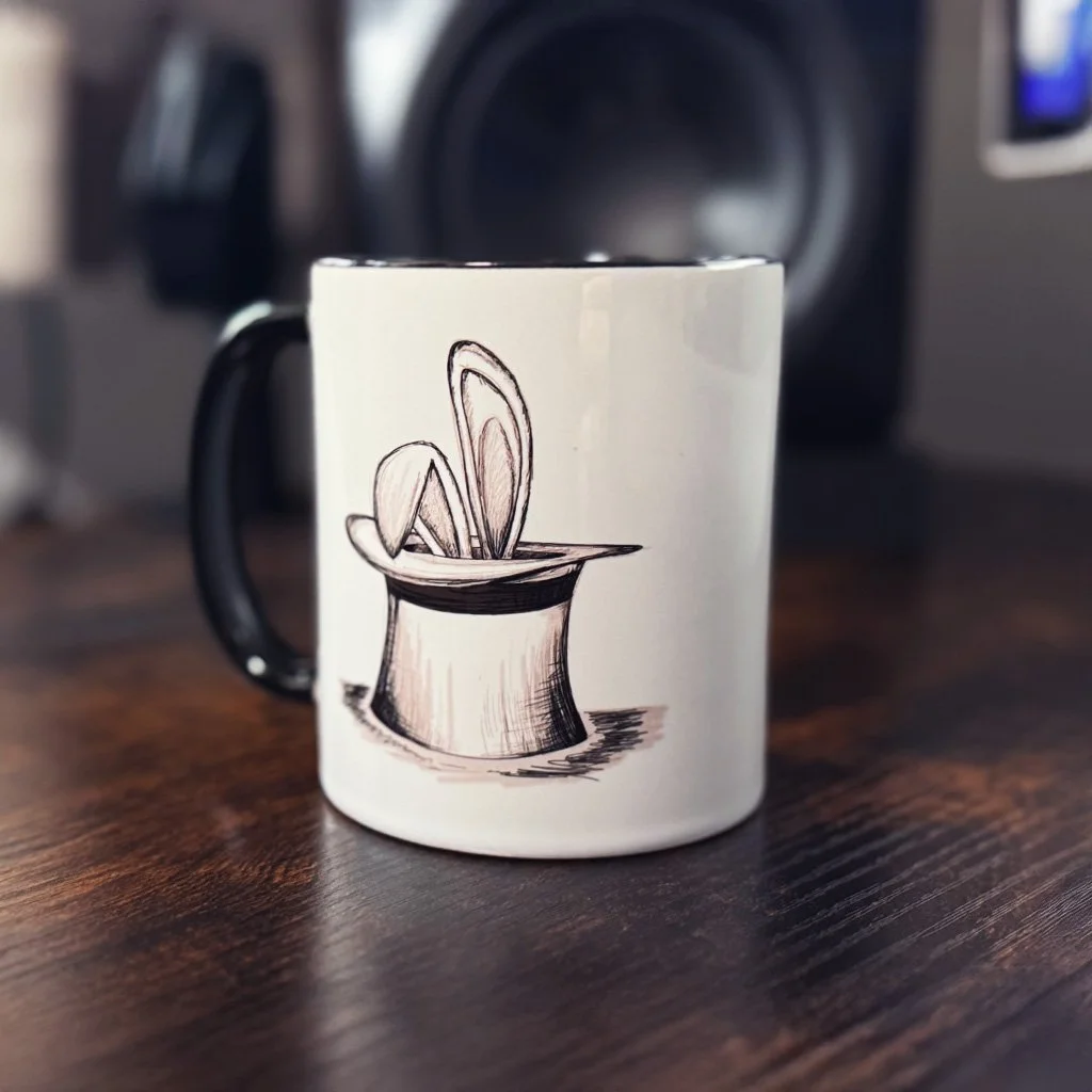 Rabbit_hat_black&White_MAGICCIRCLEmug_desk_front_25.jpeg