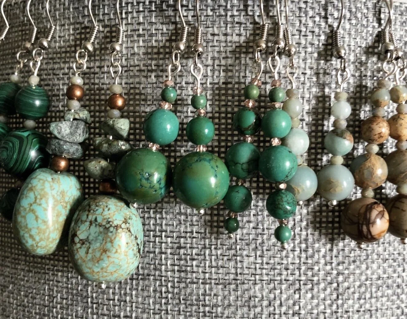 Malachite, turquoise, and jasper earrings
