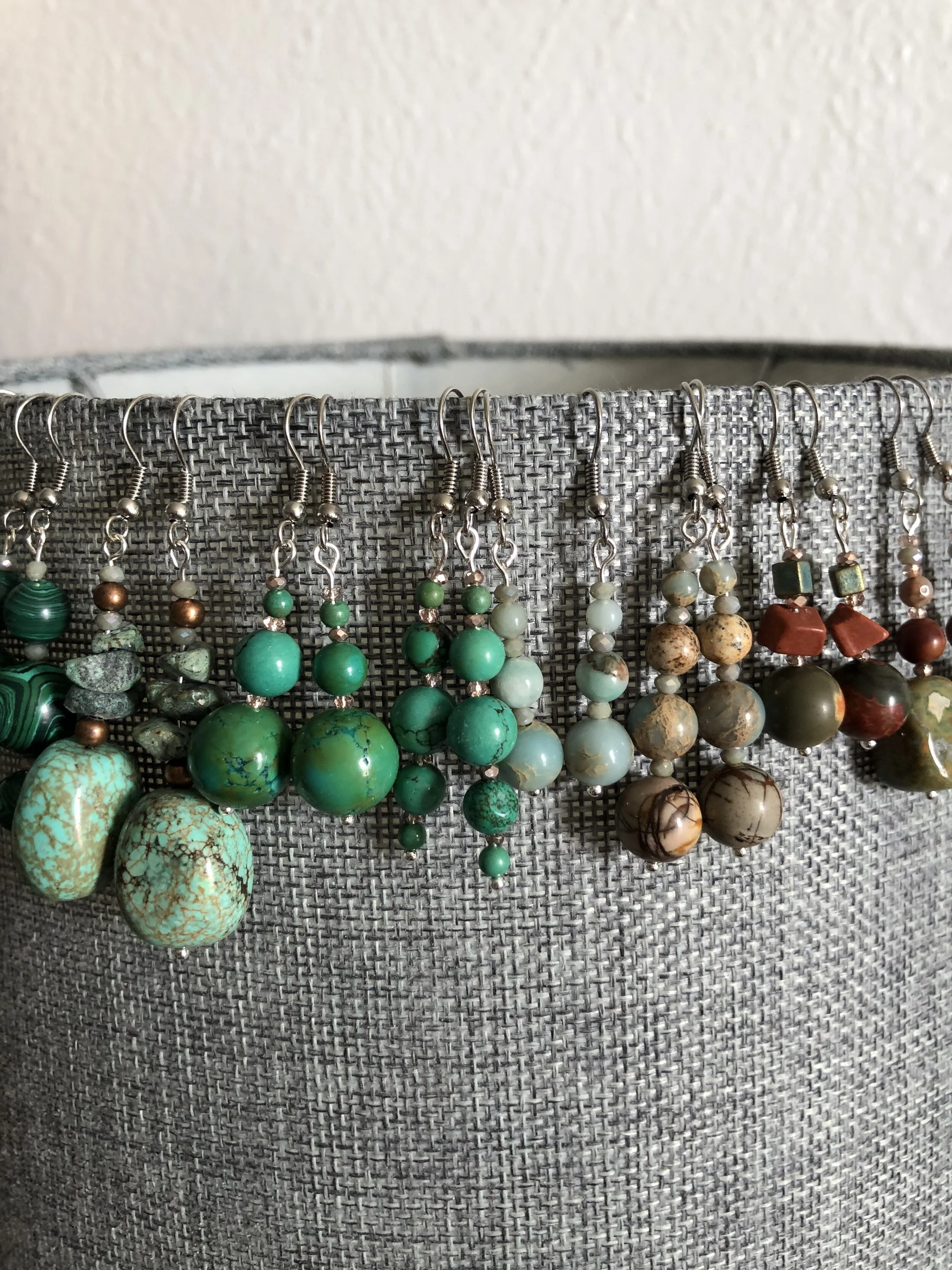 Jasper, malachite, and turquoise earrings