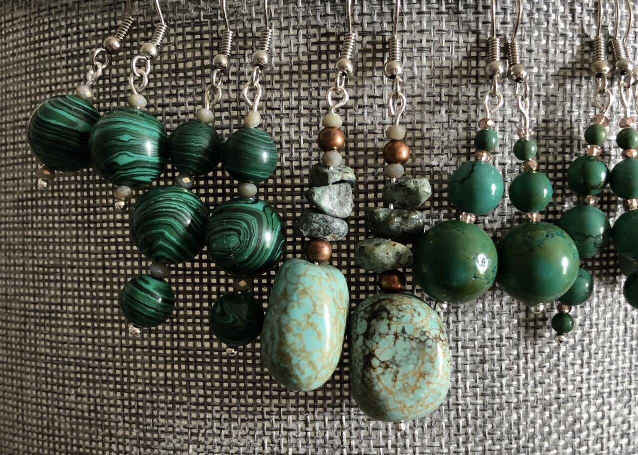 Malachite, jasper, and turquoise earrings