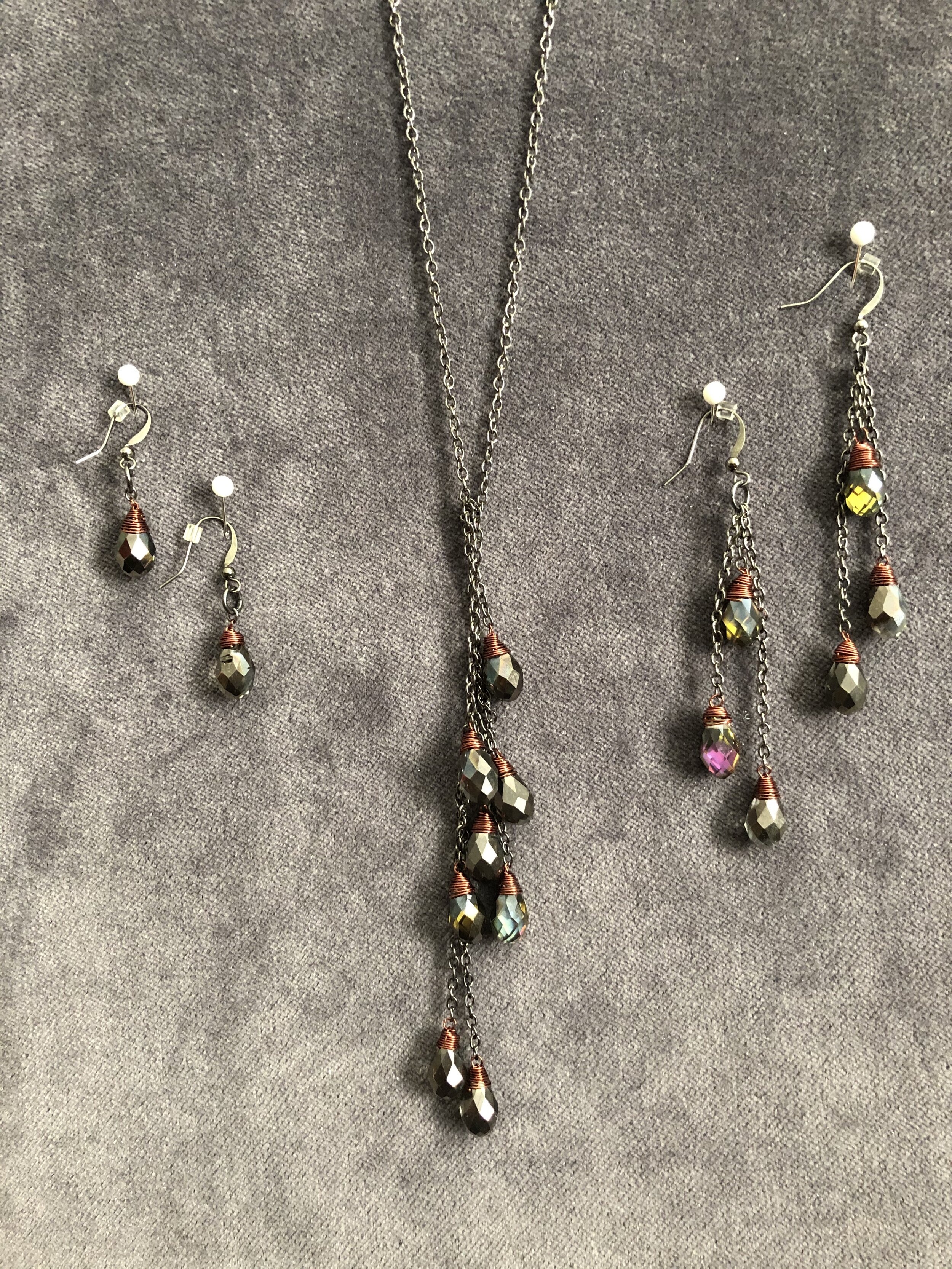 Bronze glass briolette parure