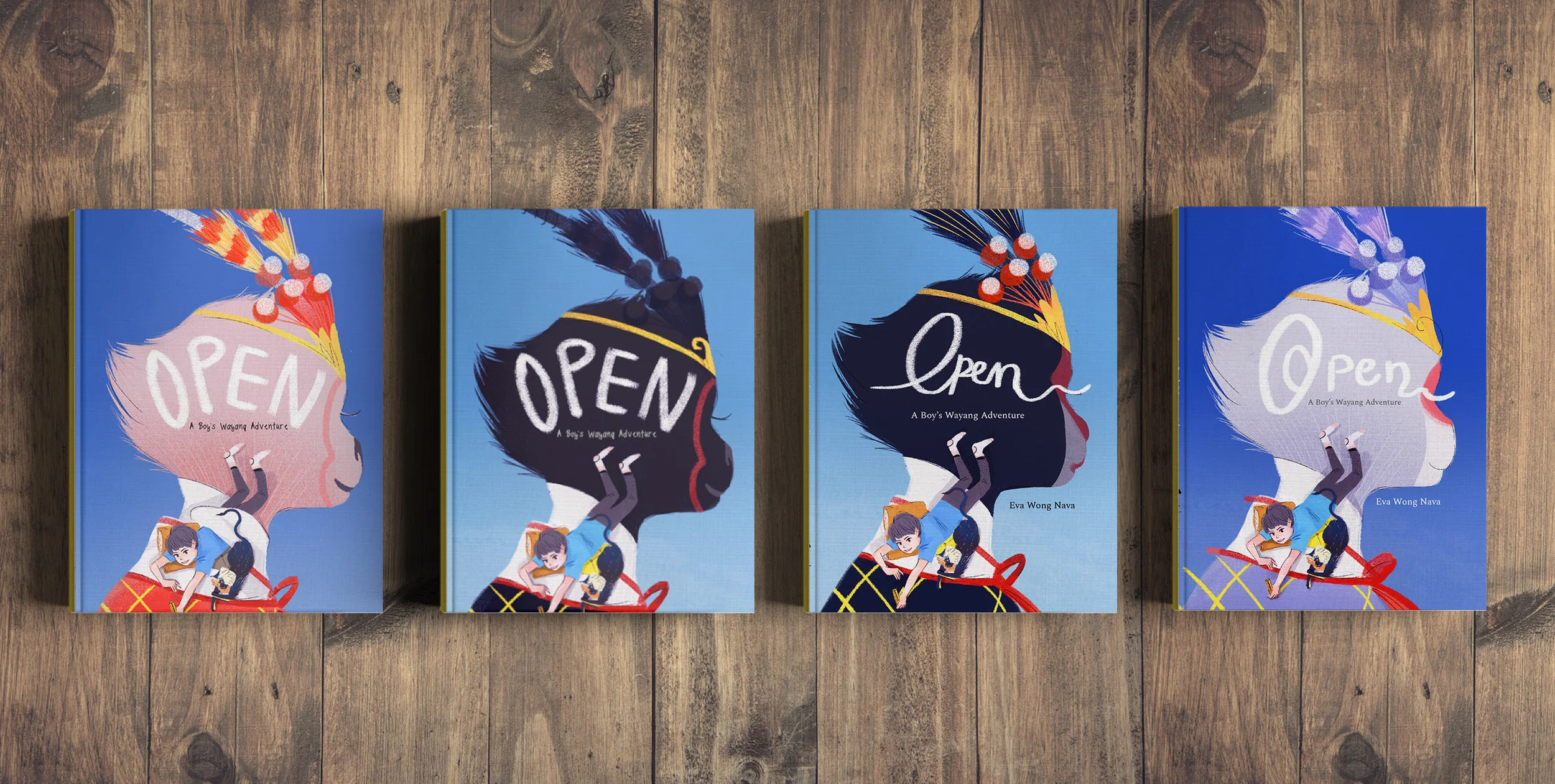 Alternate colour and title designs. Blue is Ben's favourite colour and a colour that connotes both sadness and calm. However we also see that through his art, Ben makes his surroundings as vibrant as colourful as he can.