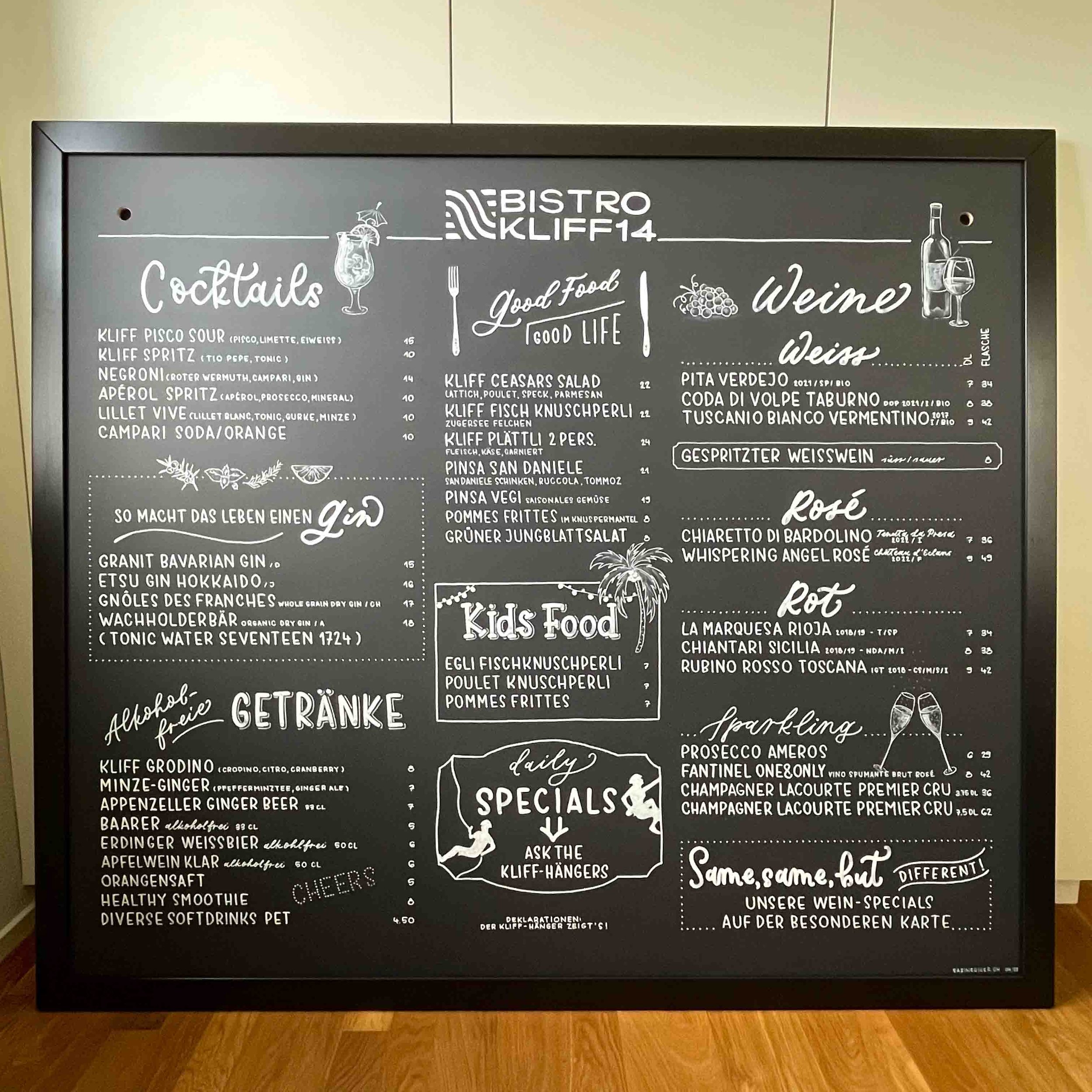Beschriftung Kreidetafel Bar