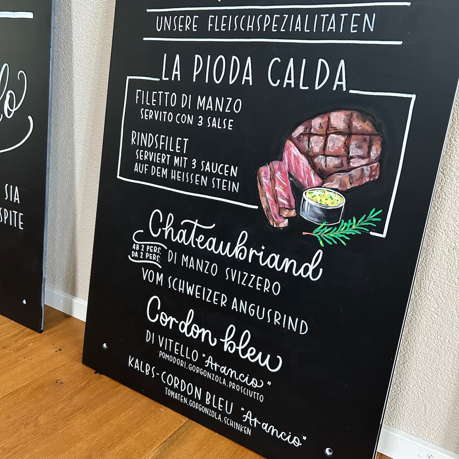 Kreidetafel Fleischspezialitäten