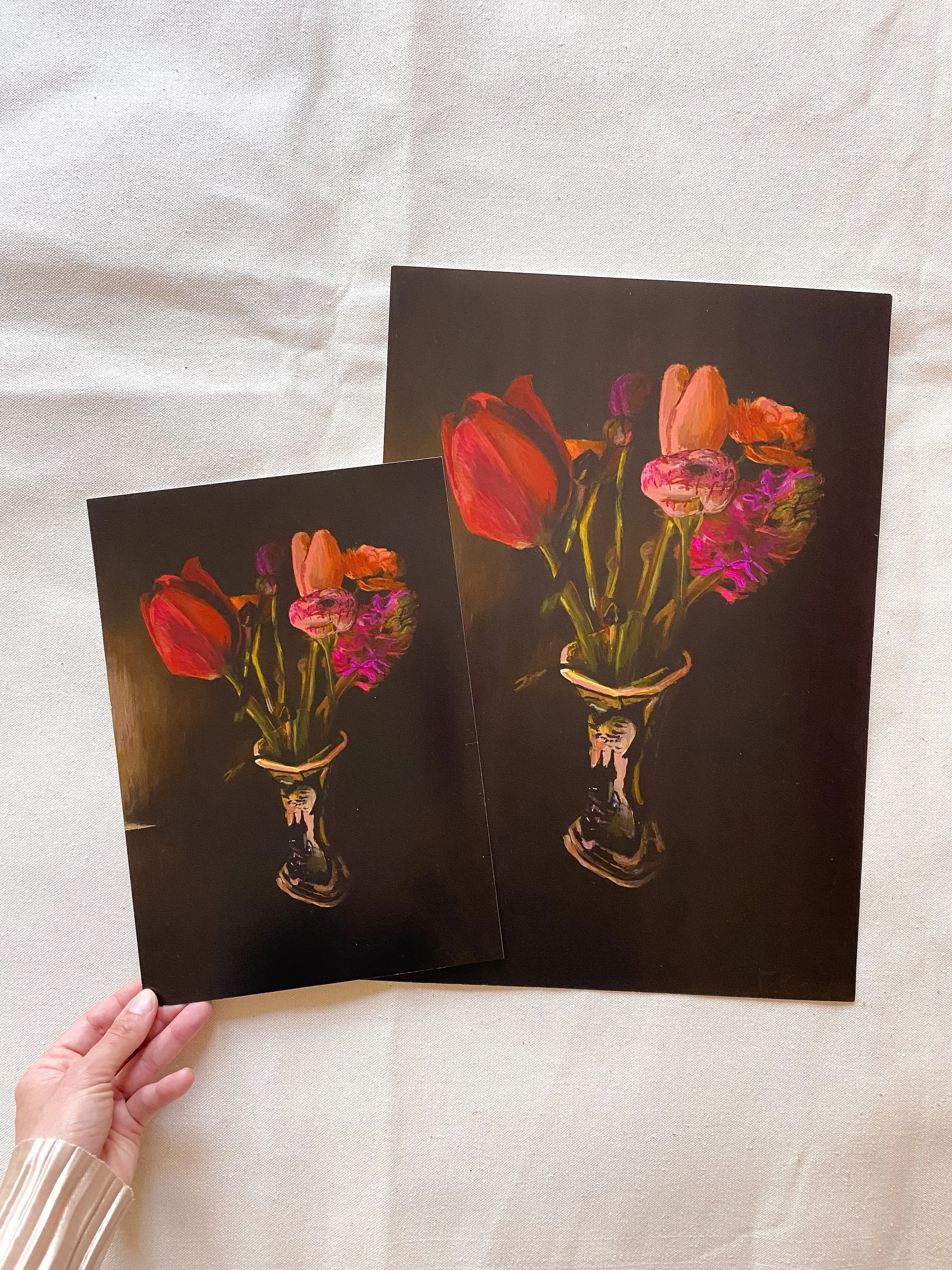 Tulips and ranunculus flower fine art giclée print for gallery wall.