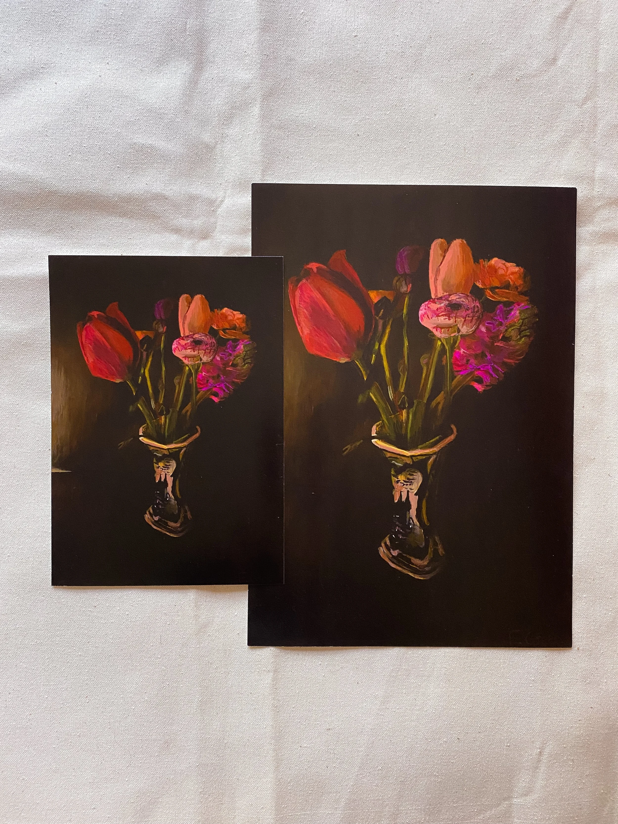 Tulips and ranunculus flower fine art giclée print for gallery wall.