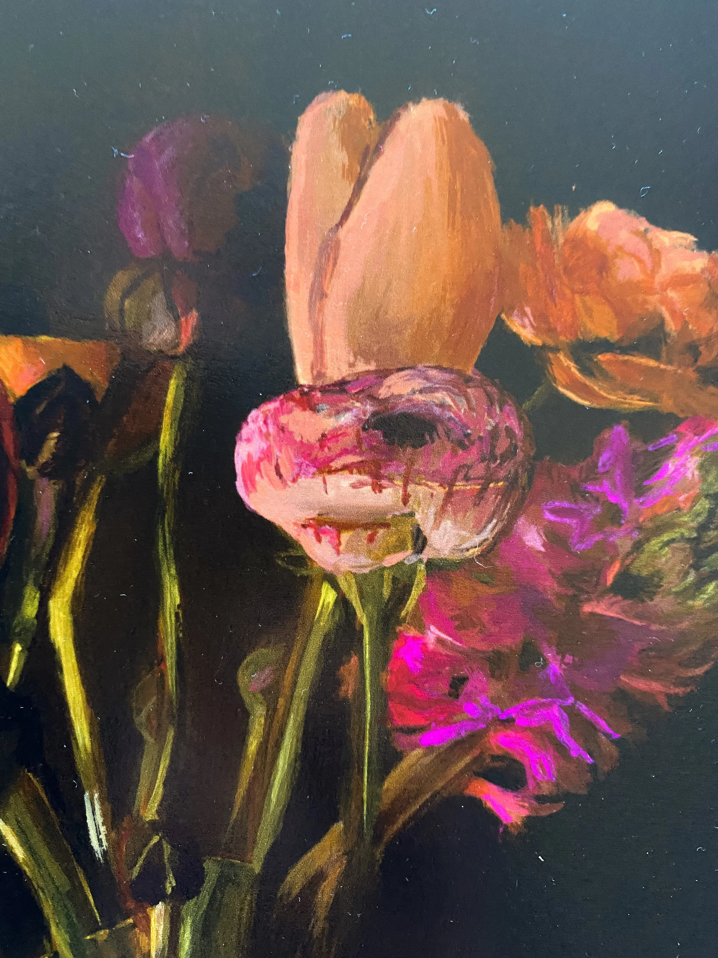 Tulips and ranunculus flower fine art giclée print for gallery wall.