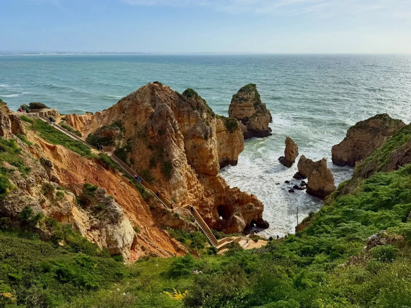 One of the most photographed spots in the Algarve&mdash;and for good reason.

At Ponta da Piedade, a series of limestone staircases wind their way down rugged, windswept cliffs to a stunning hidden cove below.

These striking rock formations have bee