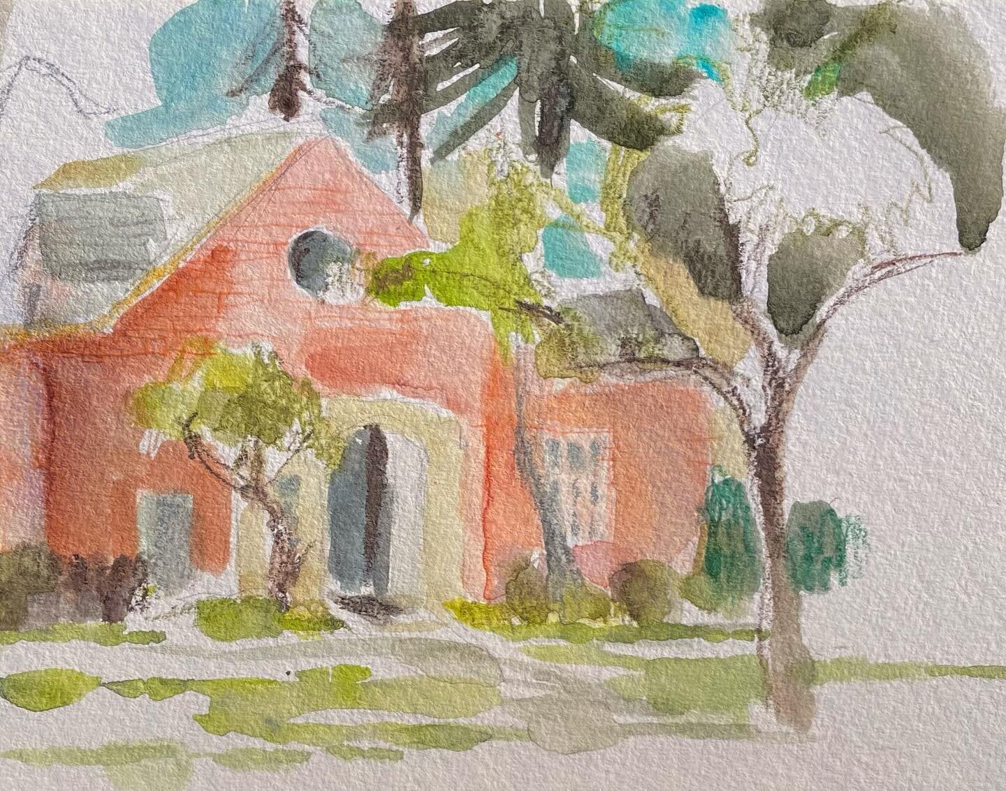 Today&rsquo;s post: sunny corner or quiet. 
#quicksketch #watercolors #coloredpencil #watercolorsketchbook #architectureart