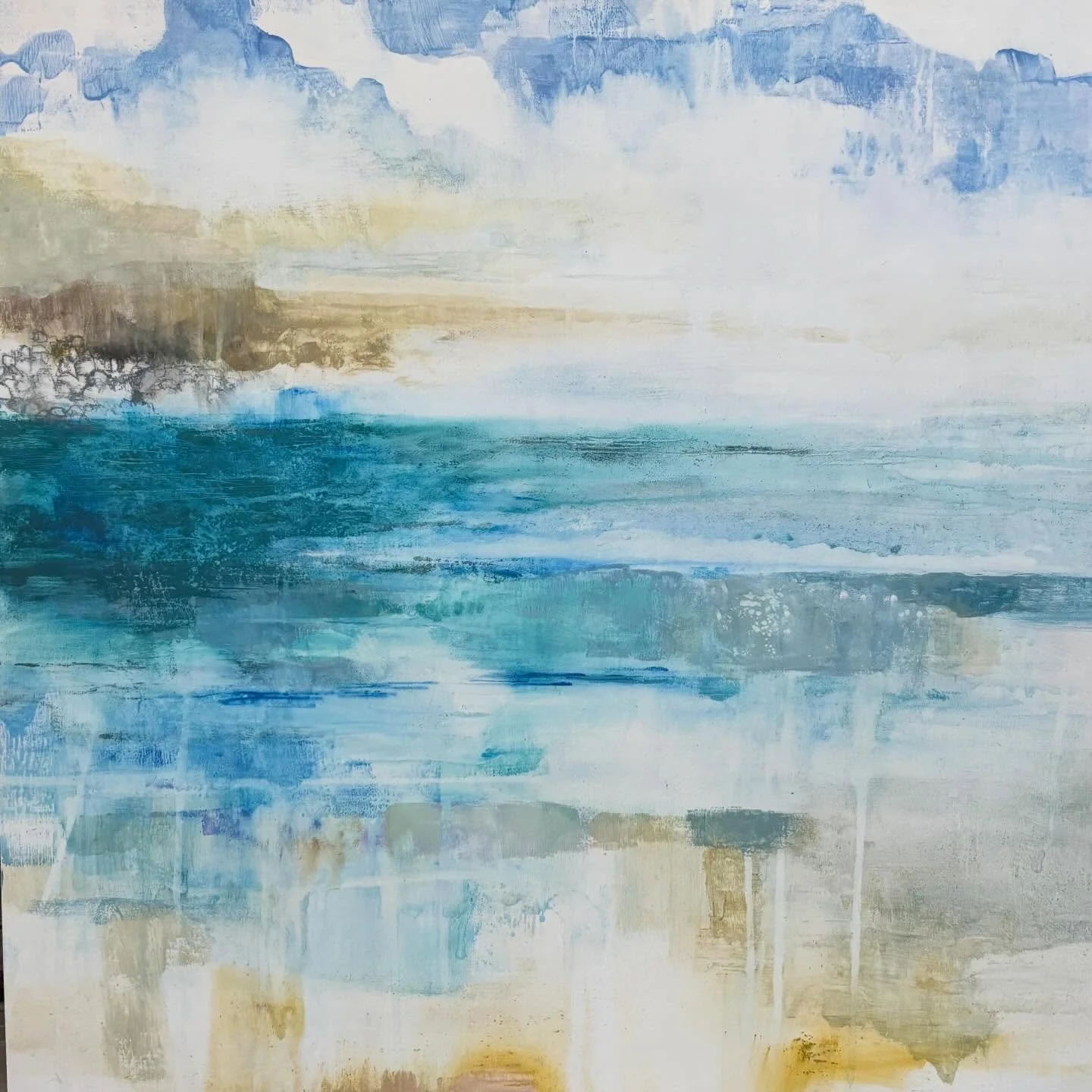 Been drawn to images of water lately. Sometimes I have to go there in my mind during the last bits of winter. This is one of the things we get to do as artists- to paint places we dream of, even if it&rsquo;s simply the mood of a place.  #seascape #o