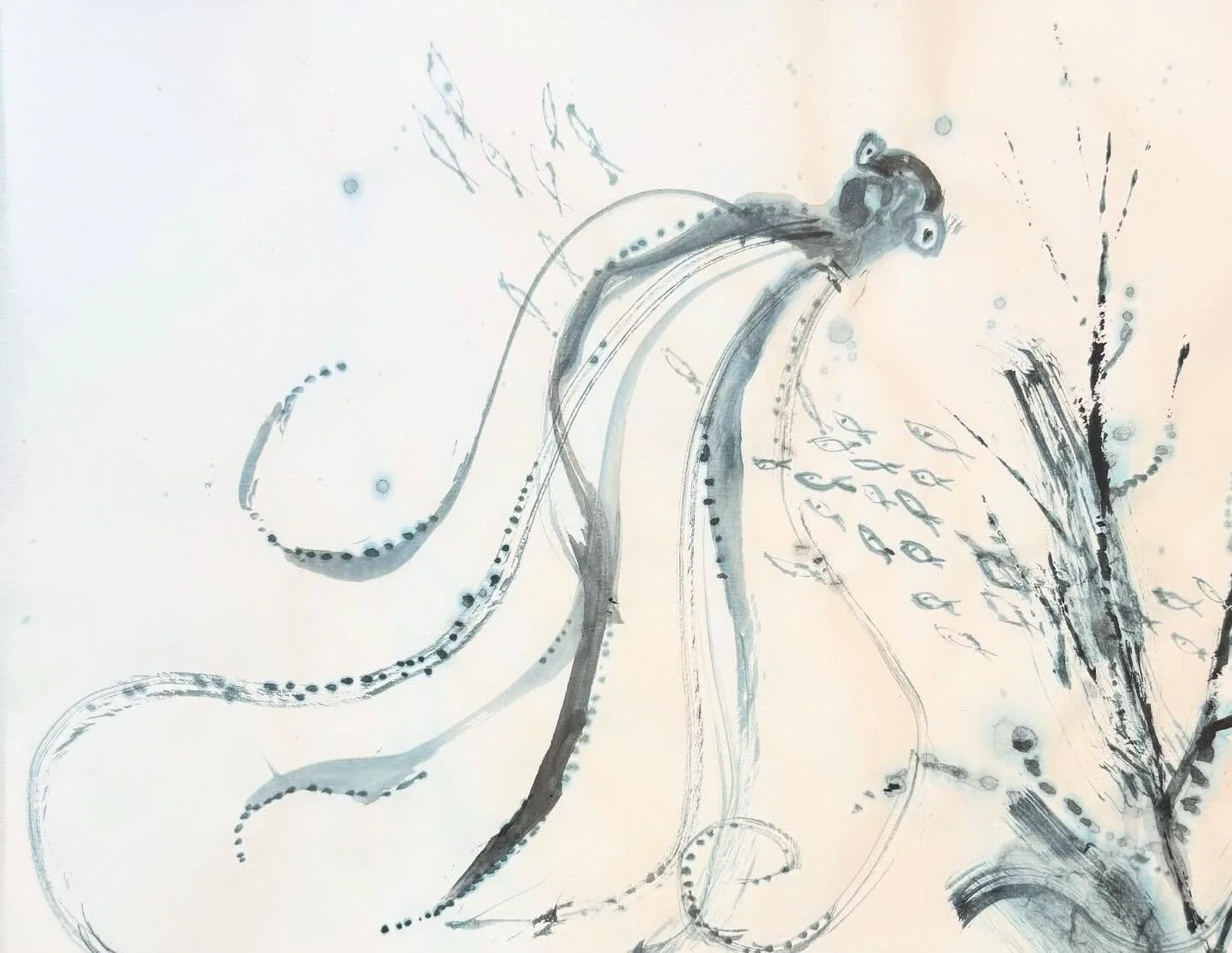 The octopus makes another appearance. 
#octopus #octopi #sumiink #inkdrawing #theocean