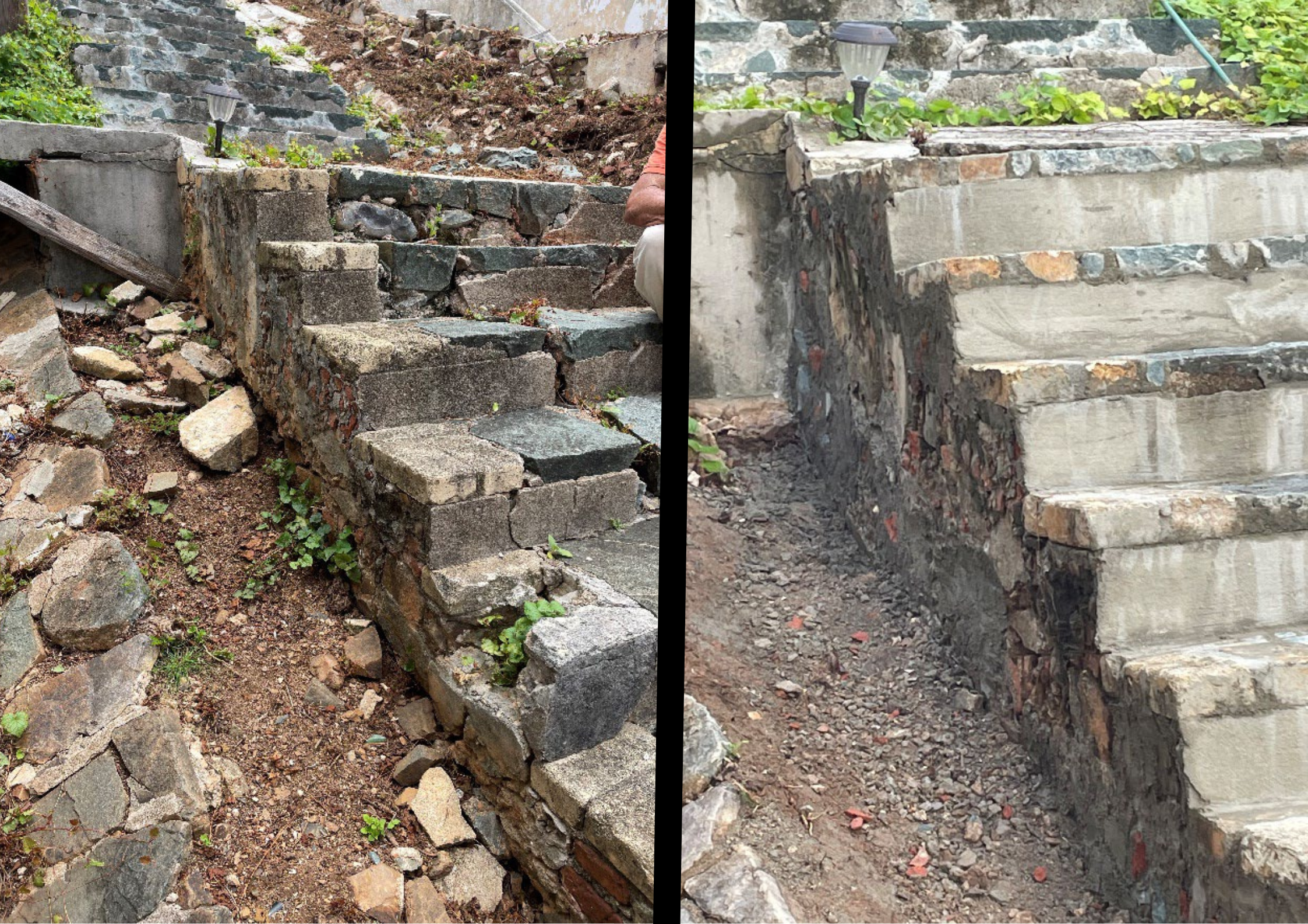 Addition of traditional rubble construction and stable treads and risers with reconstruction and restoration of stone and brick finishes.