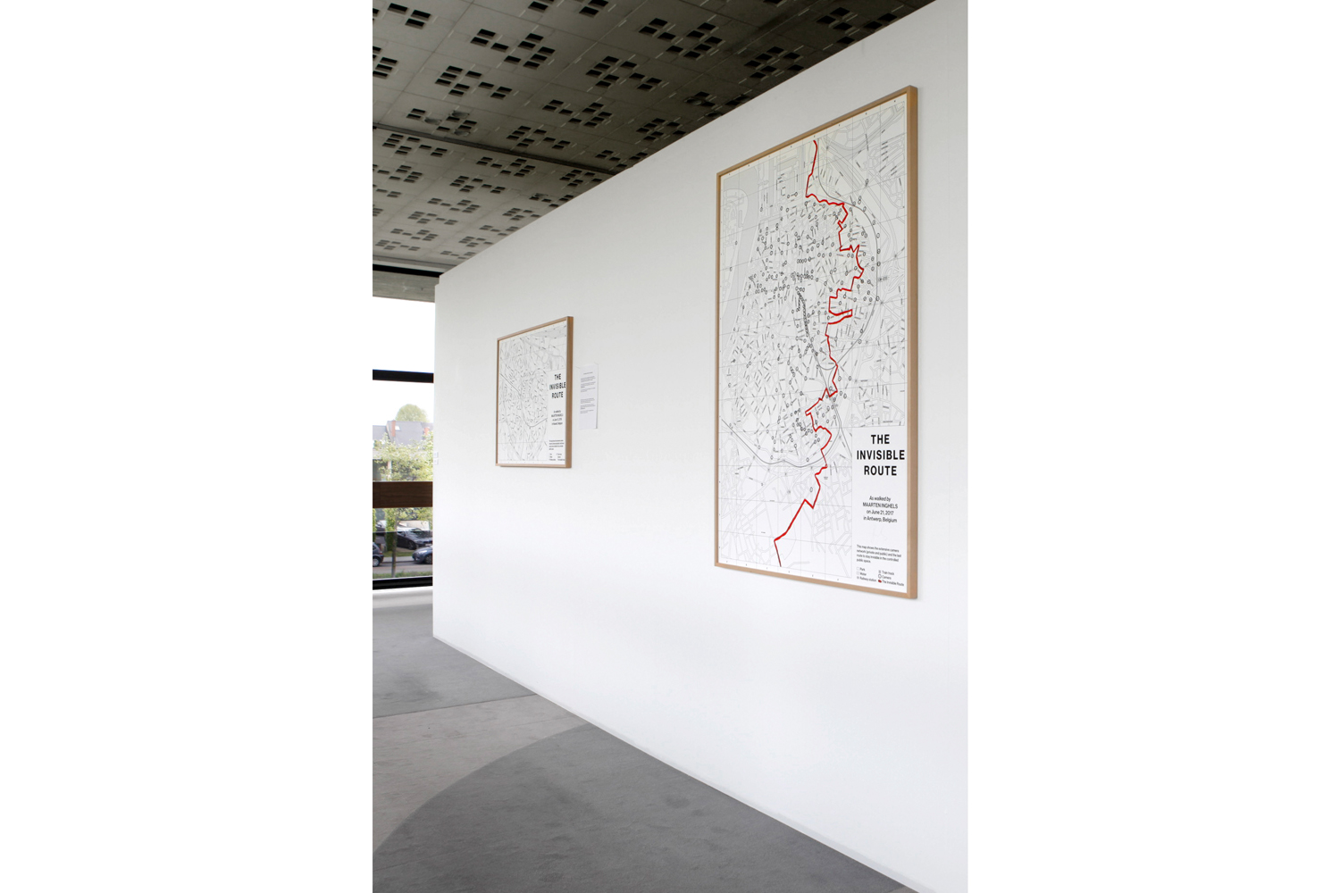 Maarten Inghels, ‘The Invisible Route Antwerp as walked on June 21, 2017’, 2017, &amp; ‘The Invisible Route Hasselt as walked on June 13, 2019’, 2019, Fine art inkjet with hand painted pattern framed