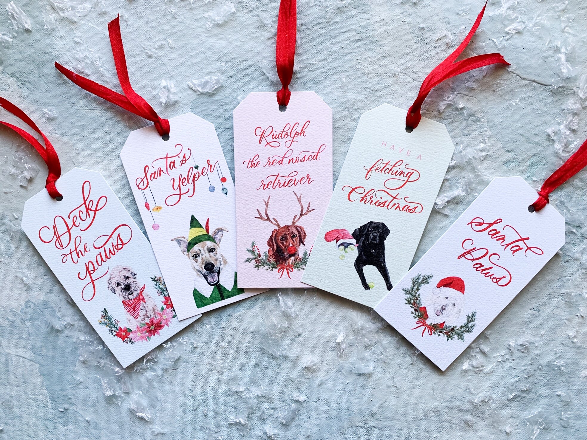 Christmas Pups Gift Tags with Ribbon - Christmas Puns - Holiday