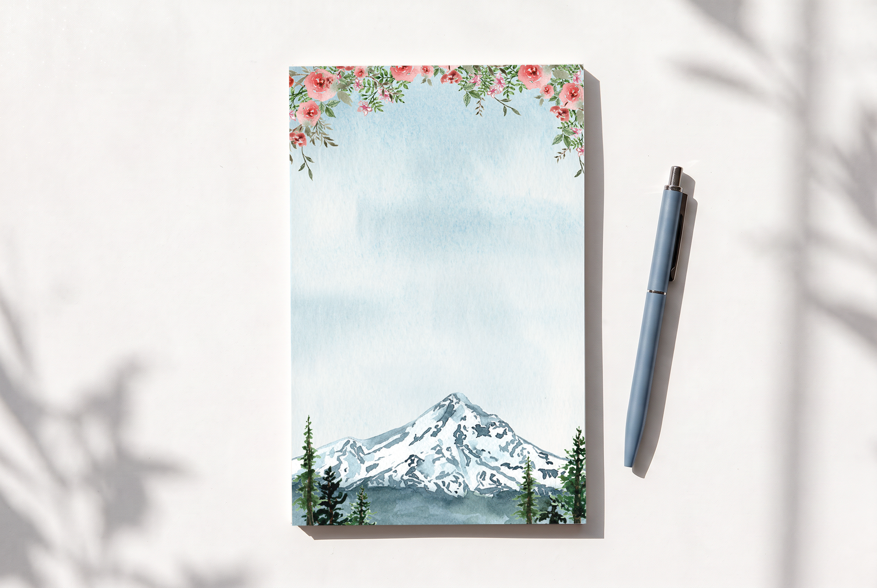 Watercolor Mountain and Roses Notepad