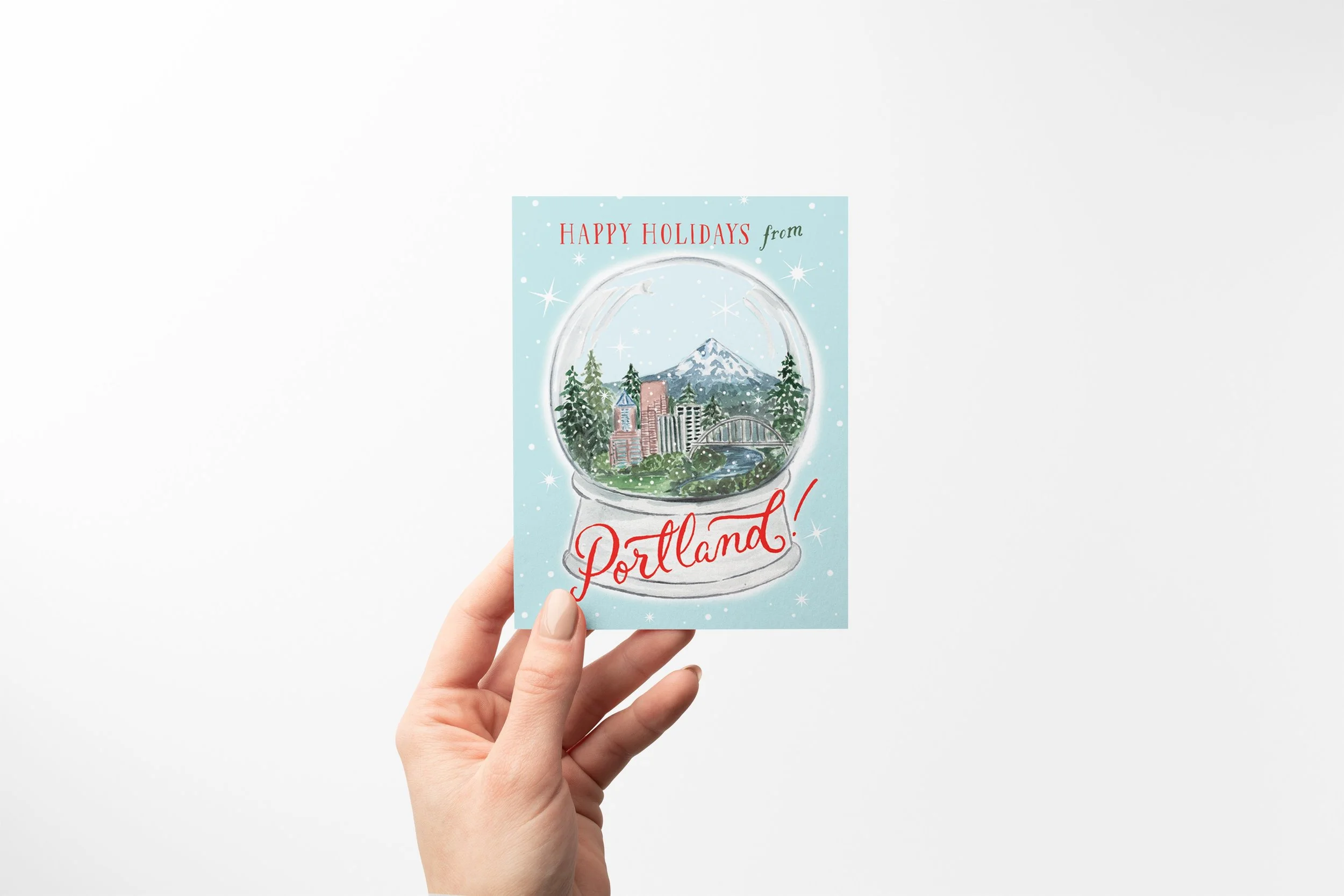 Happy Holidays from Portland Snow Globe Greeting Card