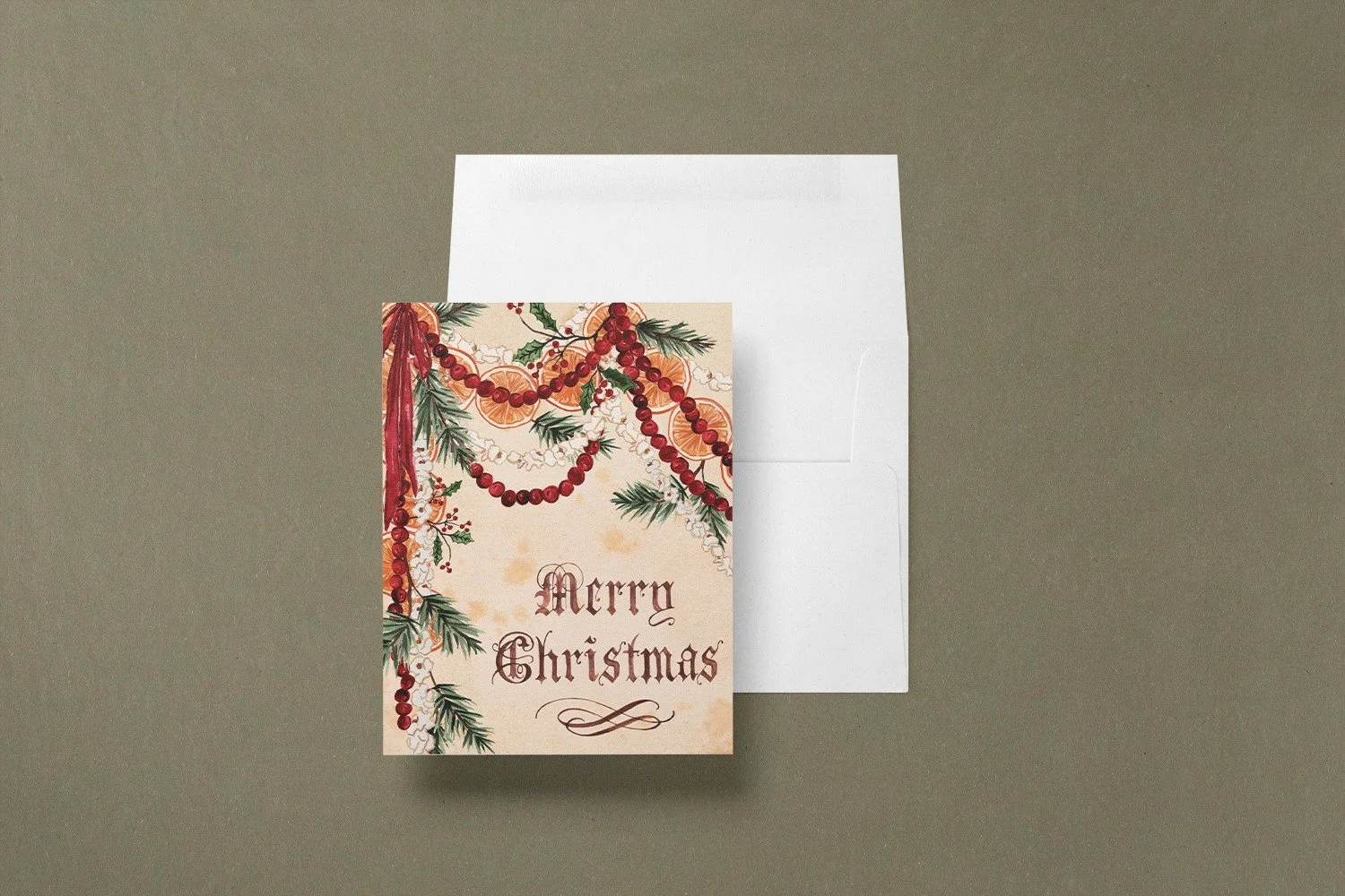 Cranberry Garland Merry Christmas Card by The Scribblist with envelope