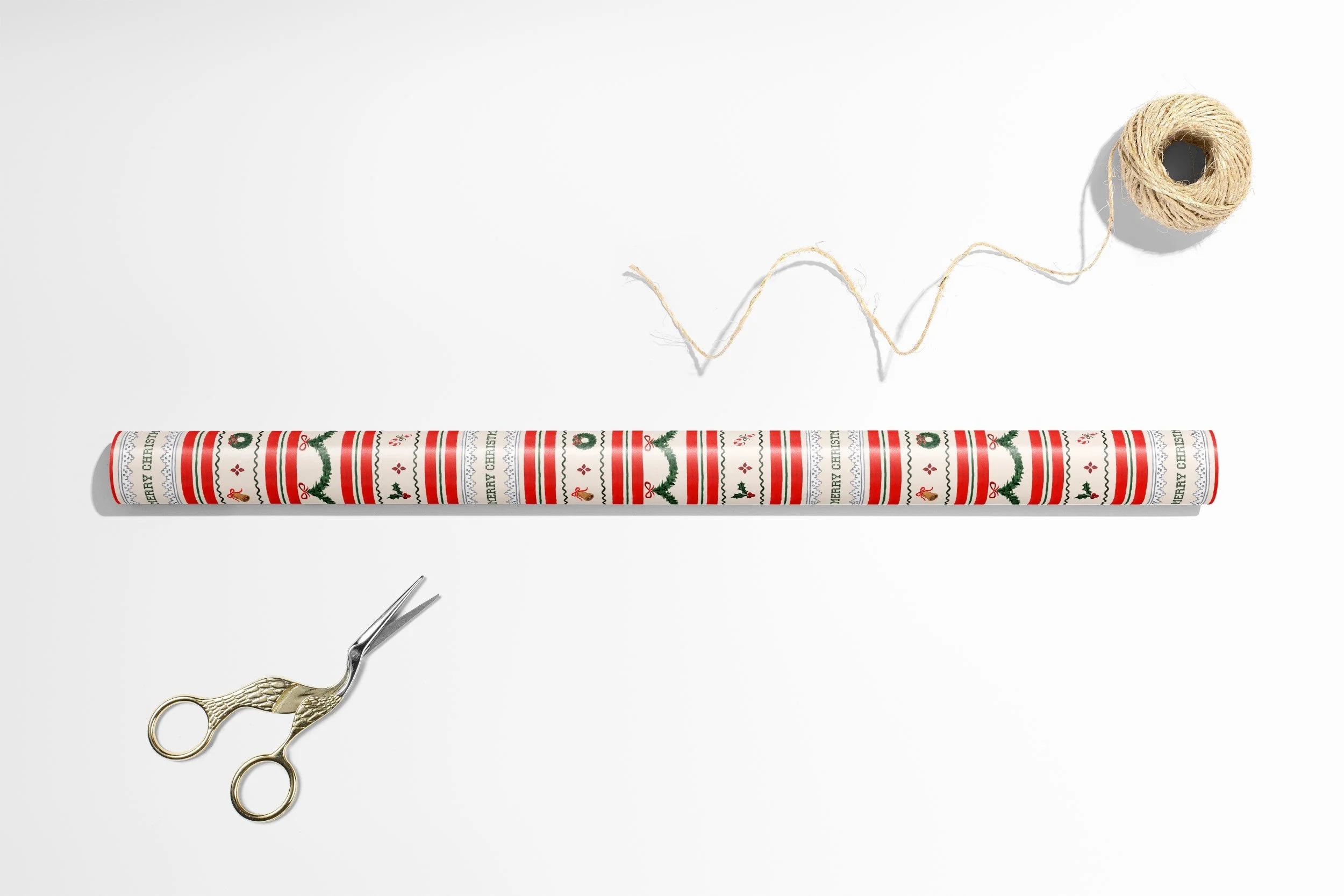 Vintage-style Christmas wrapping paper sheet rolled