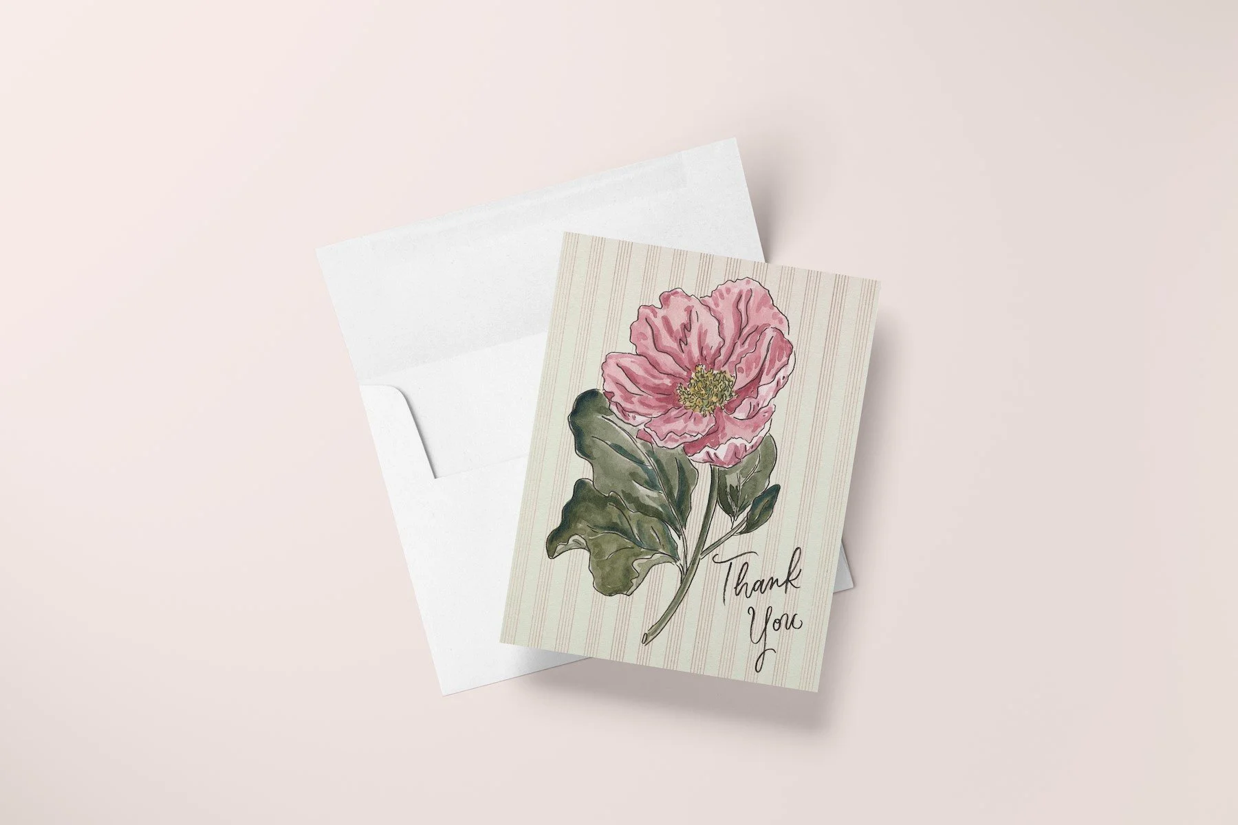 Precious Pink Peony Watercolor Thank You Card