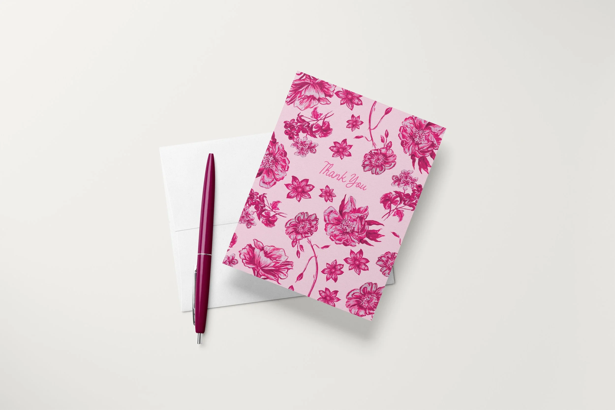 A2 Pink Floral Thank You Card Mock with pen.jpg