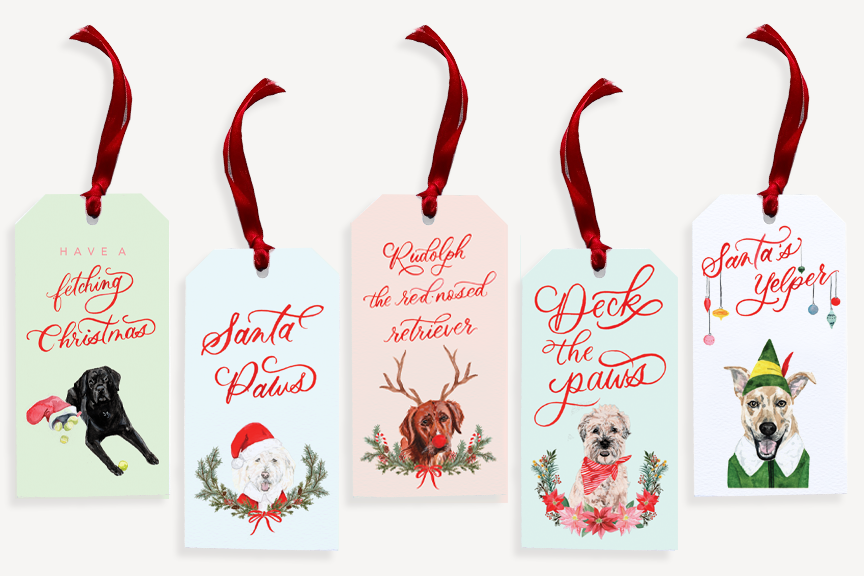 Watercolor Christmas Dogs Gift Tags