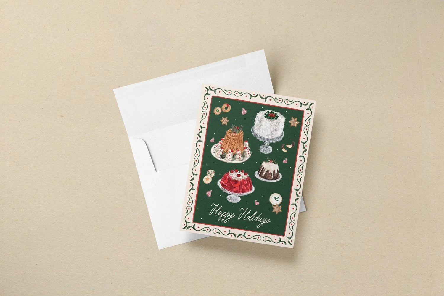 Vintage Christmas Desserts Happy Holidays Card by The Scribblist with envelope