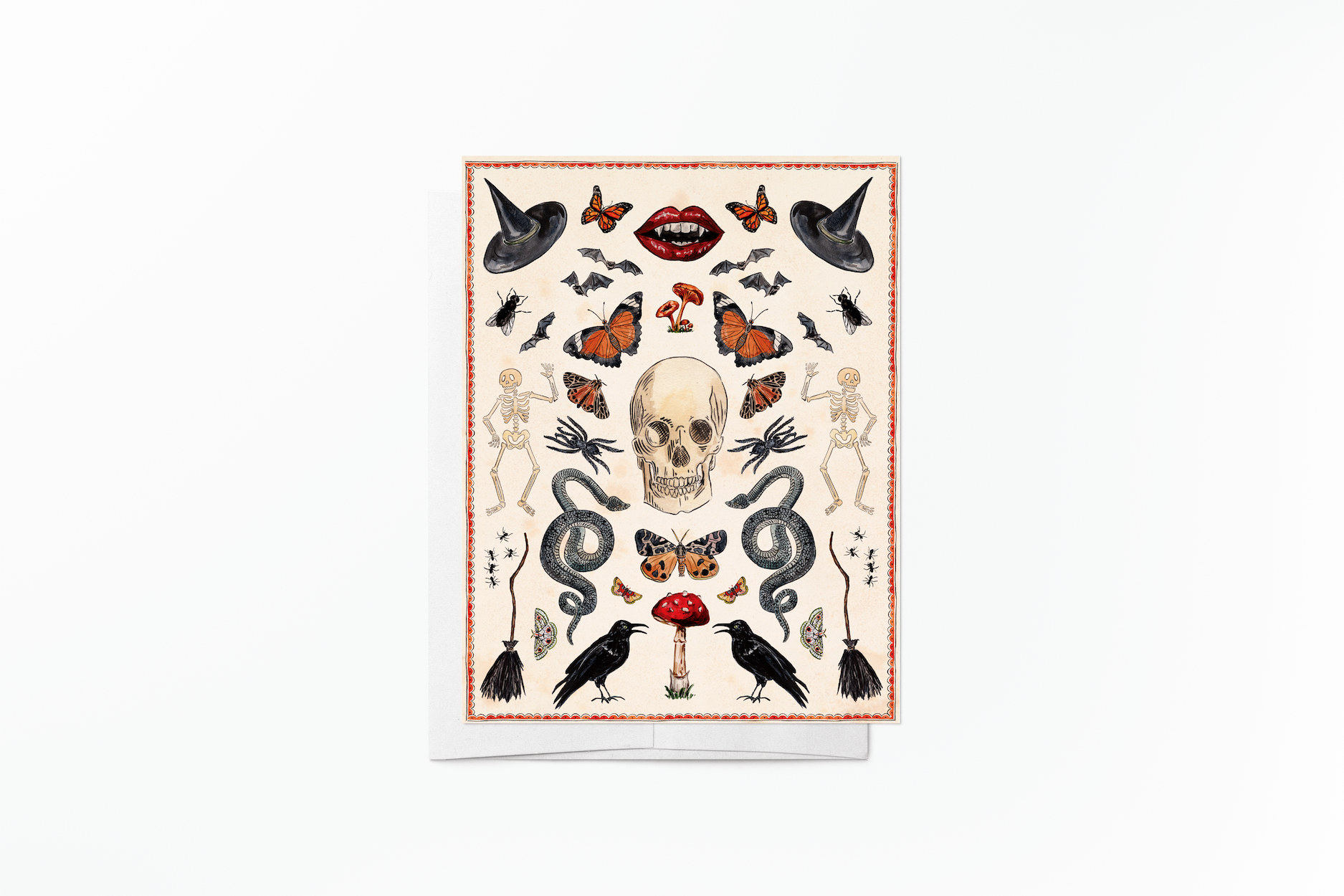 Spooky Halloween Curiosities Watercolor Card with Envelope