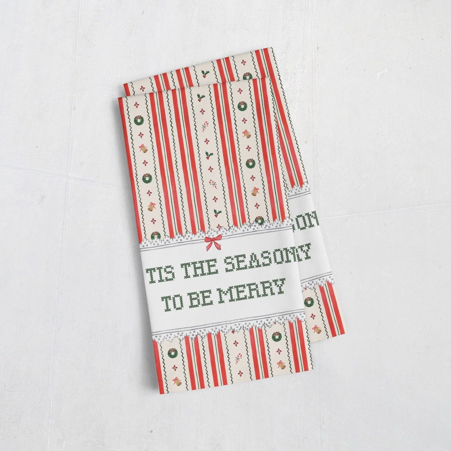 Tis the Season Christmas tea towel folded, set of 2