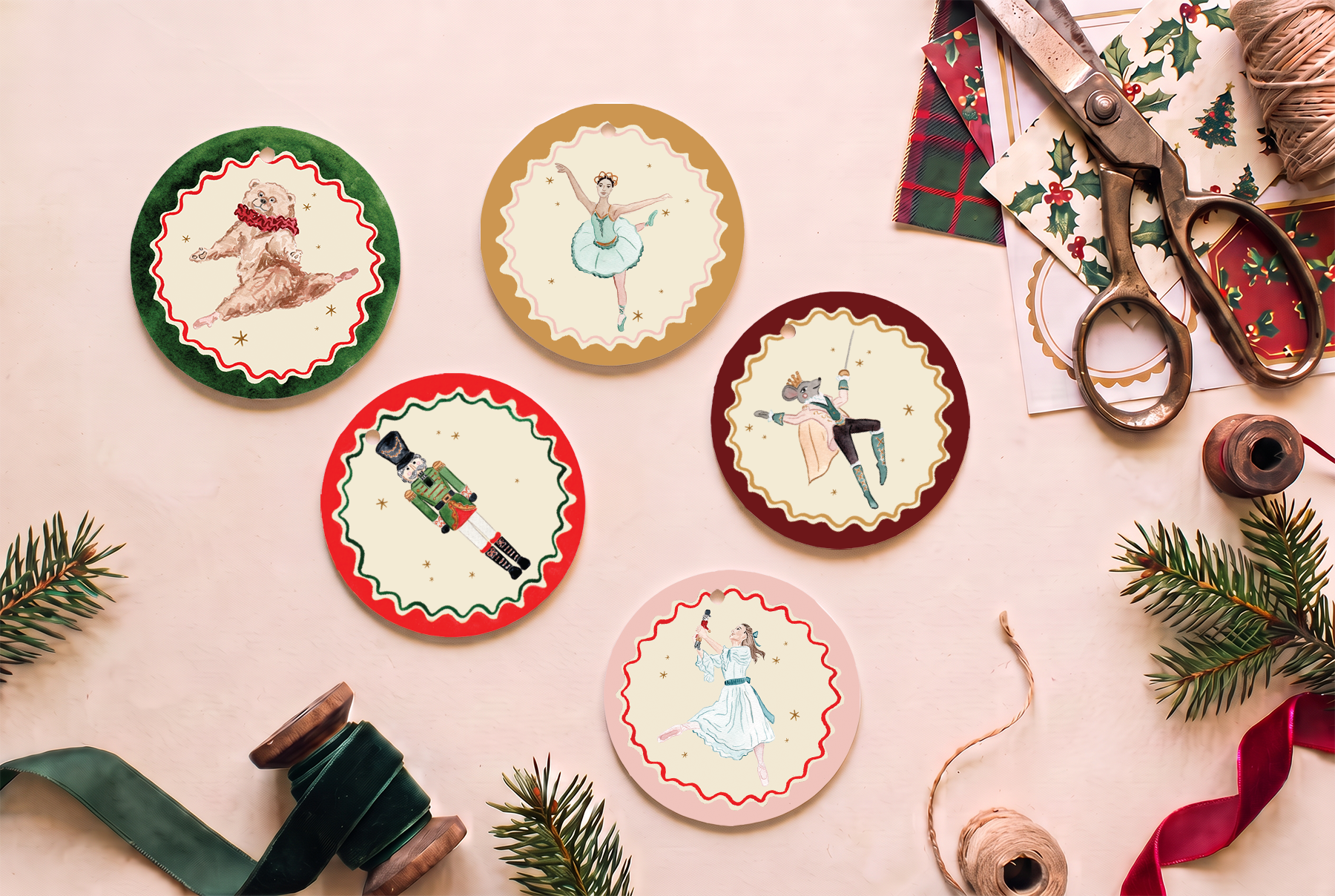 Nutcracker Ballet Round Gift Tags - Set of 10