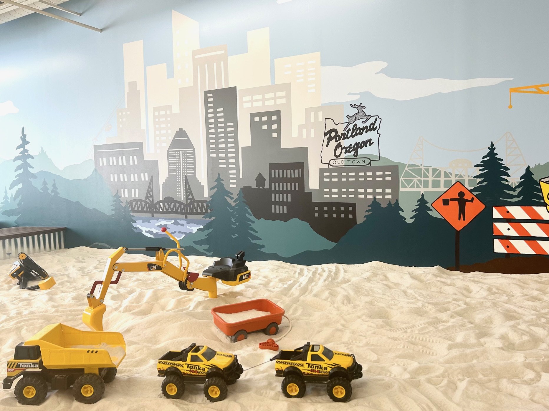 Mural of the city of Portland, Oregon at Dig PDX by artist Amanda Donahue of The Scribblist