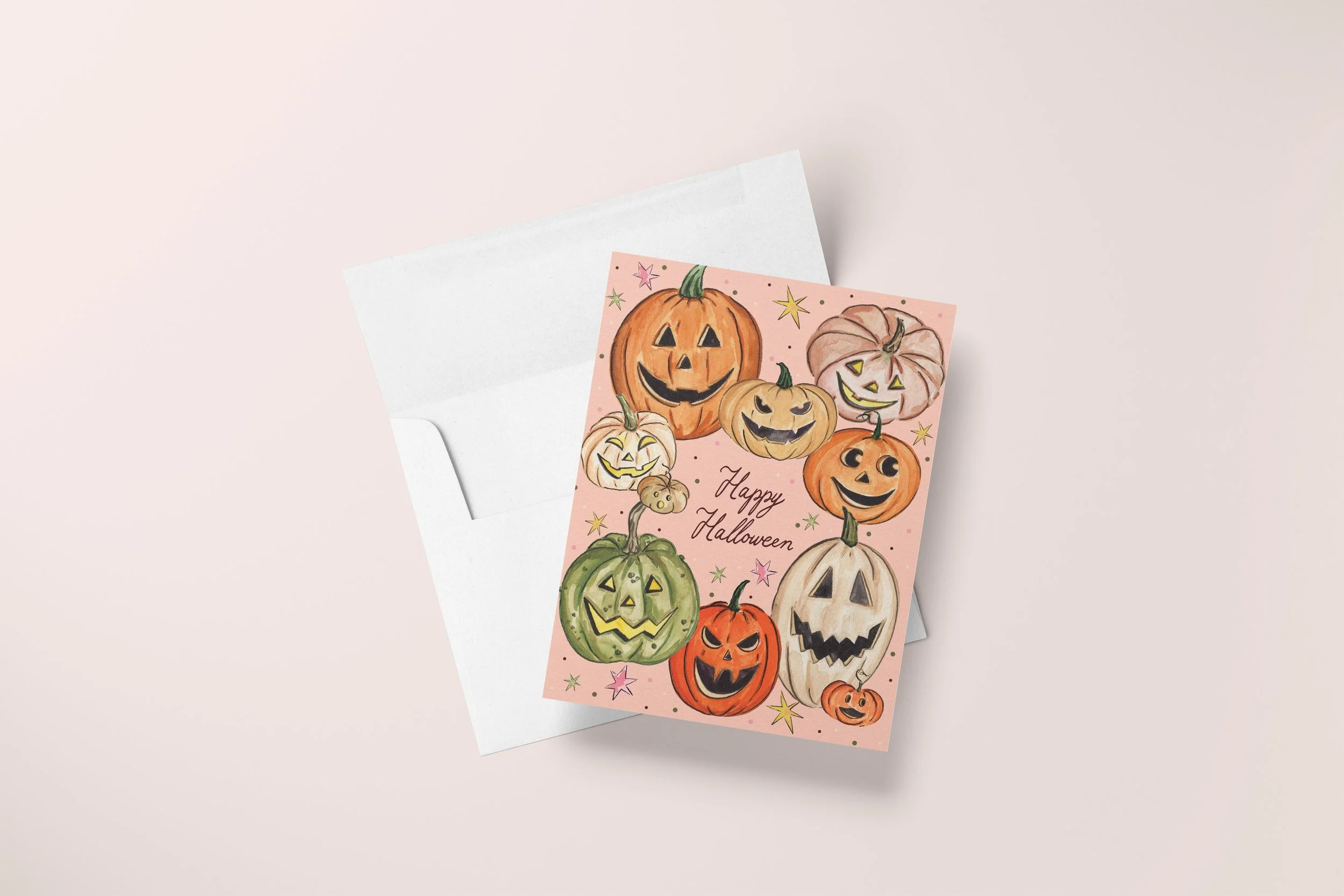 Happy Halloween Jackolanterns Card Mock with Envelope.jpg