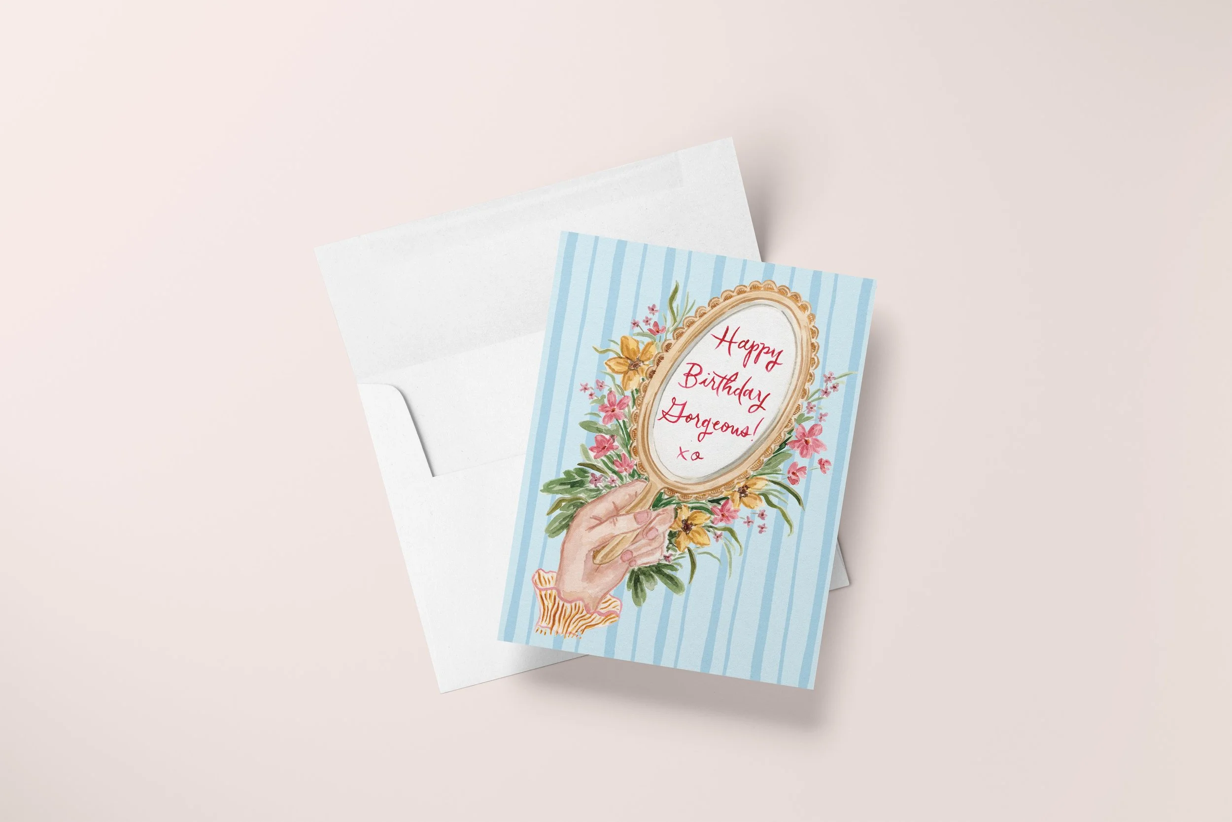 Happy Birthday Gorgeous Mirror Card Mock with Envelope.jpg