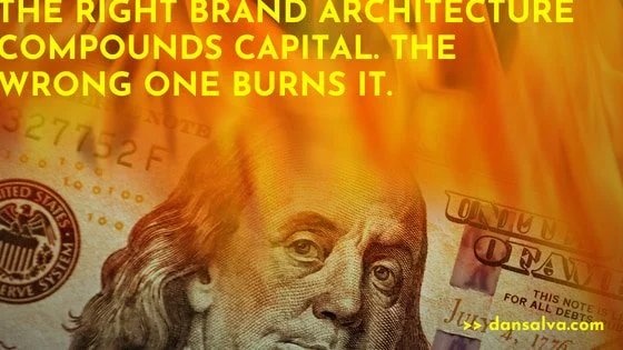 Money burning - "The right brand architecture compounds capital. The wrong one burns it."