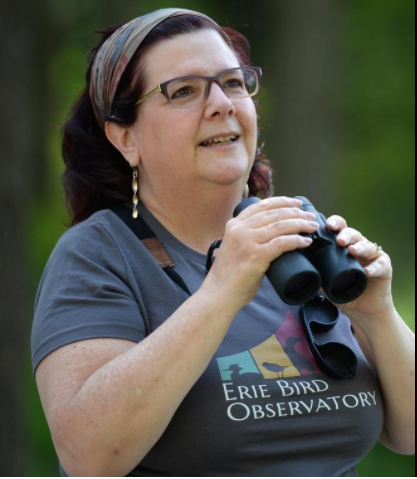  EBO’s first-ever member, Michele R., proudly showing her support while birding Presque Isle 