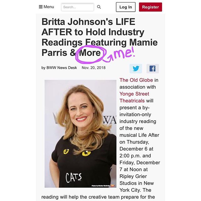 Oh jeez, been biting my tongue for toooo lonngggg about this! 
Excited to play &lsquo;Alice&rsquo; in this beautiful new musical &ldquo;Life After&rdquo; by the brilliant Britta Johnson. We start our NY workshop on Monday before bringing it to the Ol