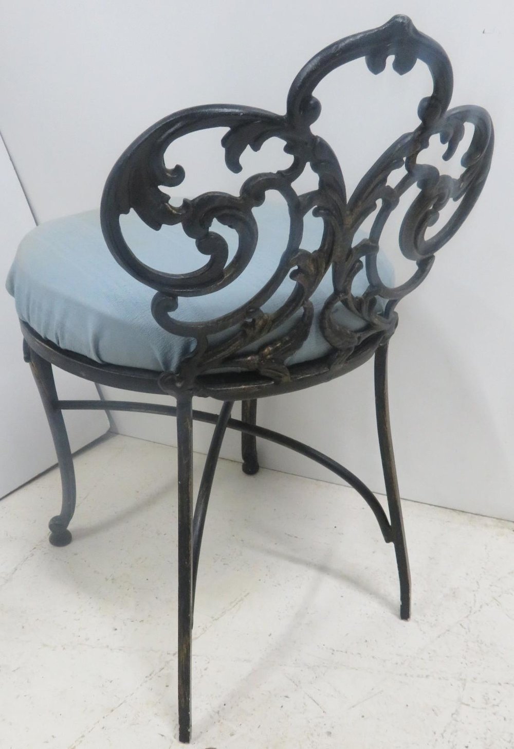 French Style Black Metal Vanity Chair, Black Iron Vanity