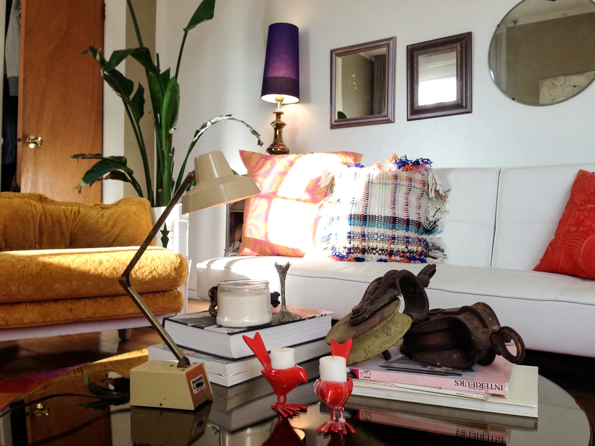 Coffee table with books and lamp