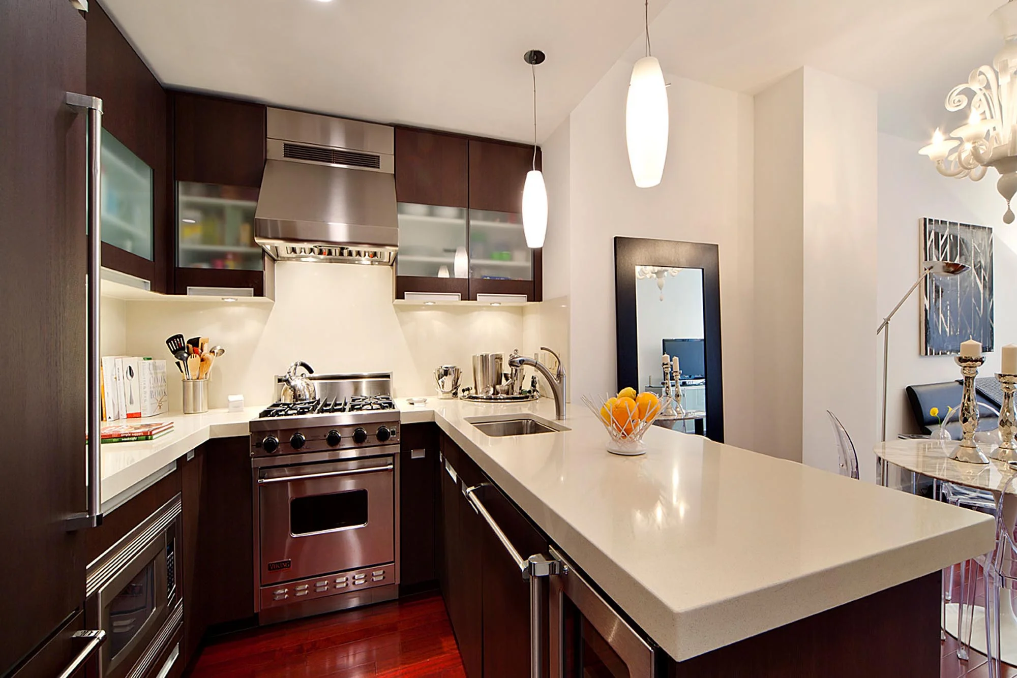 Kitchen with solid marble island