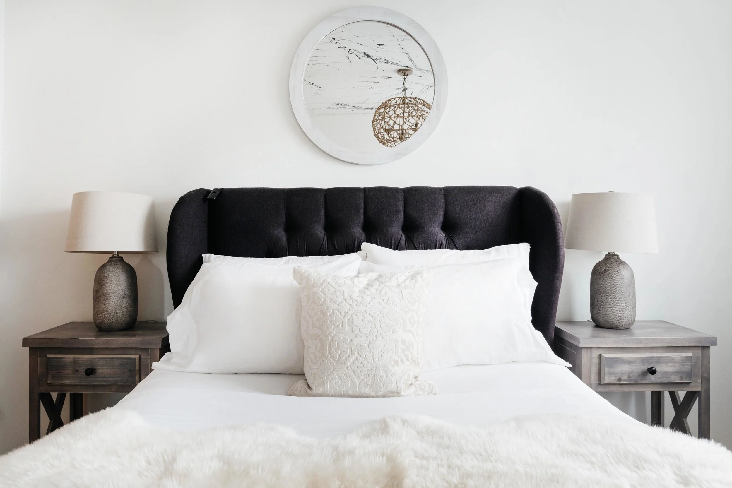 Bright bedroom with custom painted ceiling 3