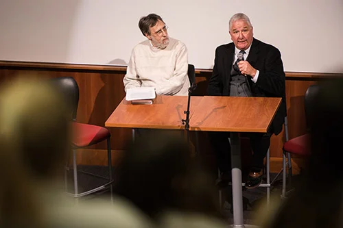 Dr. McClintock (right) and attorney Steve Rosenfield hosted a screening of the documentary film 'Killing for Love,' about the case they are working on, at Liberty in December.